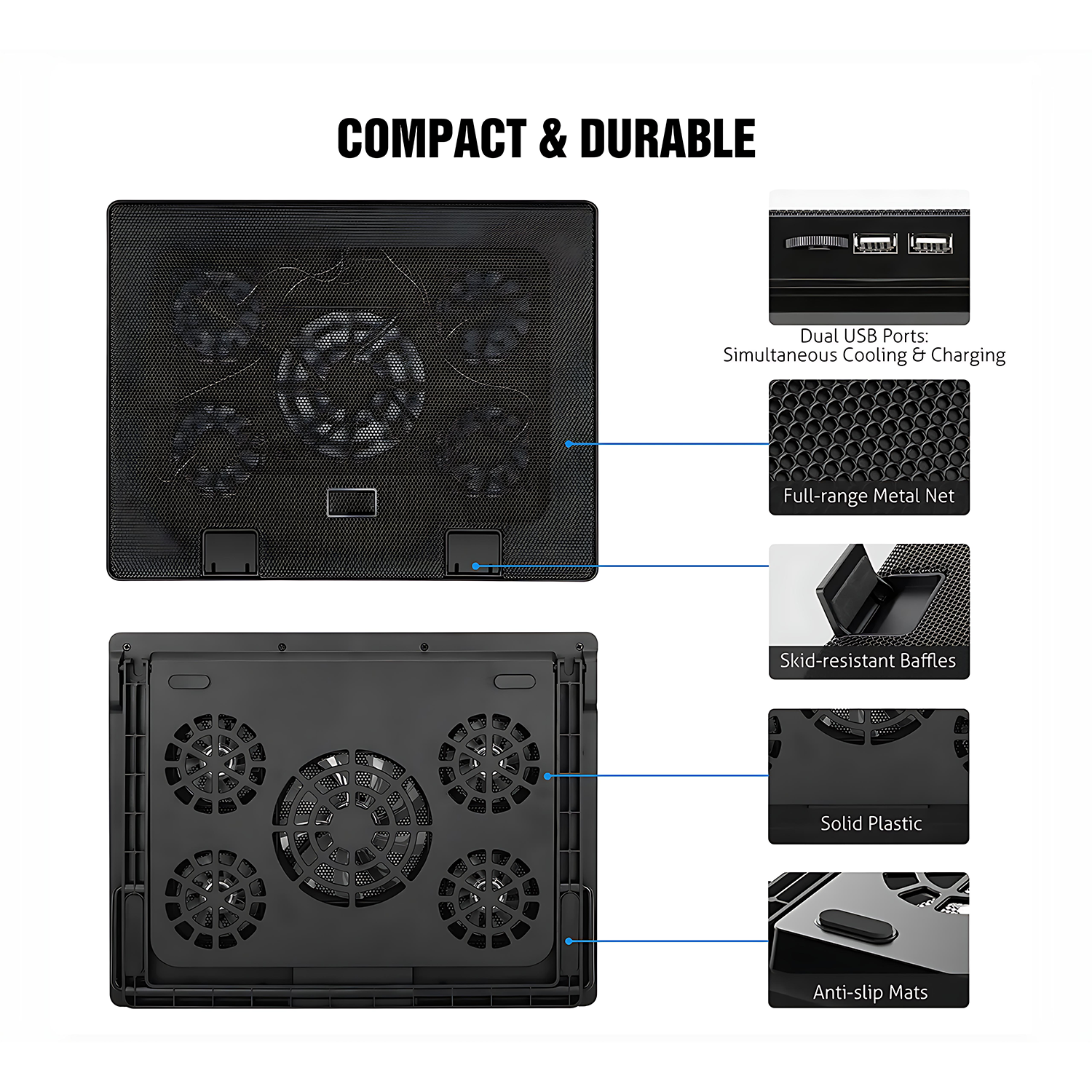 Adjustable Laptop Cooling Pad with 5 Silent Fans 6