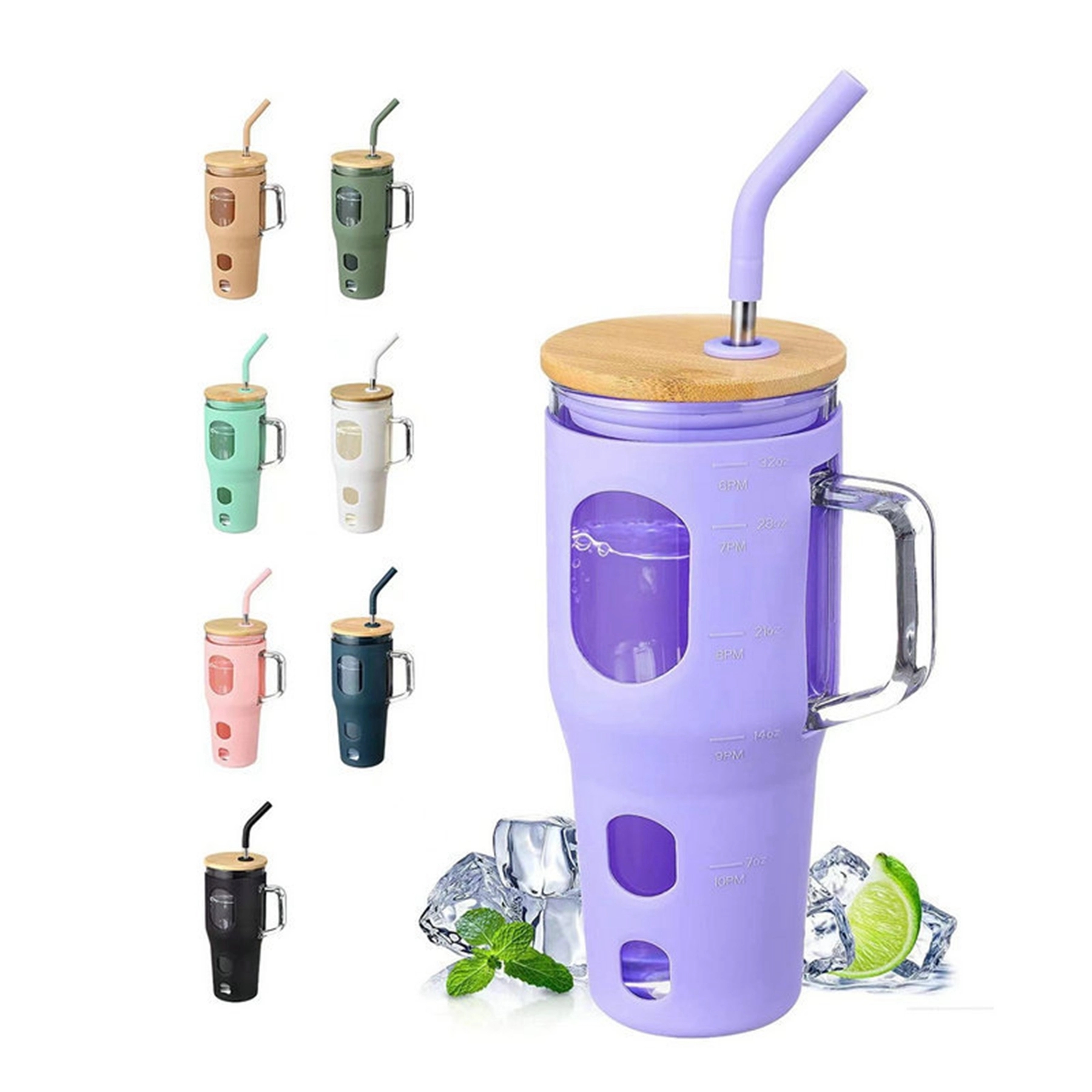 32 Oz Glass Tumbler with Straw and Bamboo Lid 3