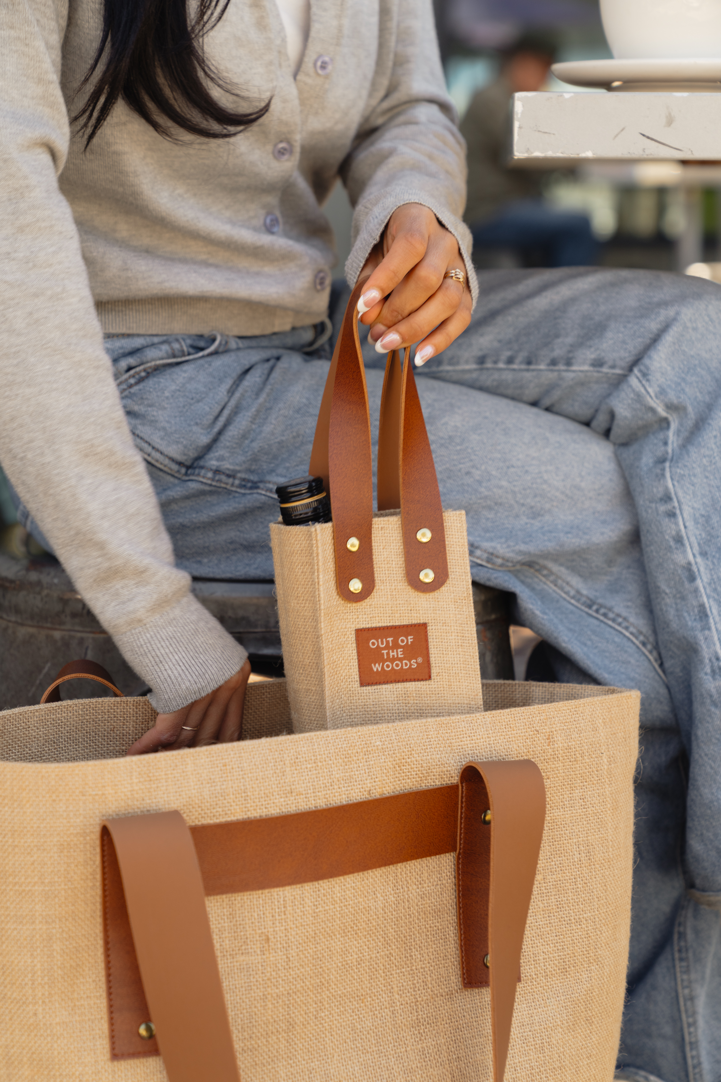 Out of the Woods® Jute Wine Tote, custom tote bag with logo imprint 8
