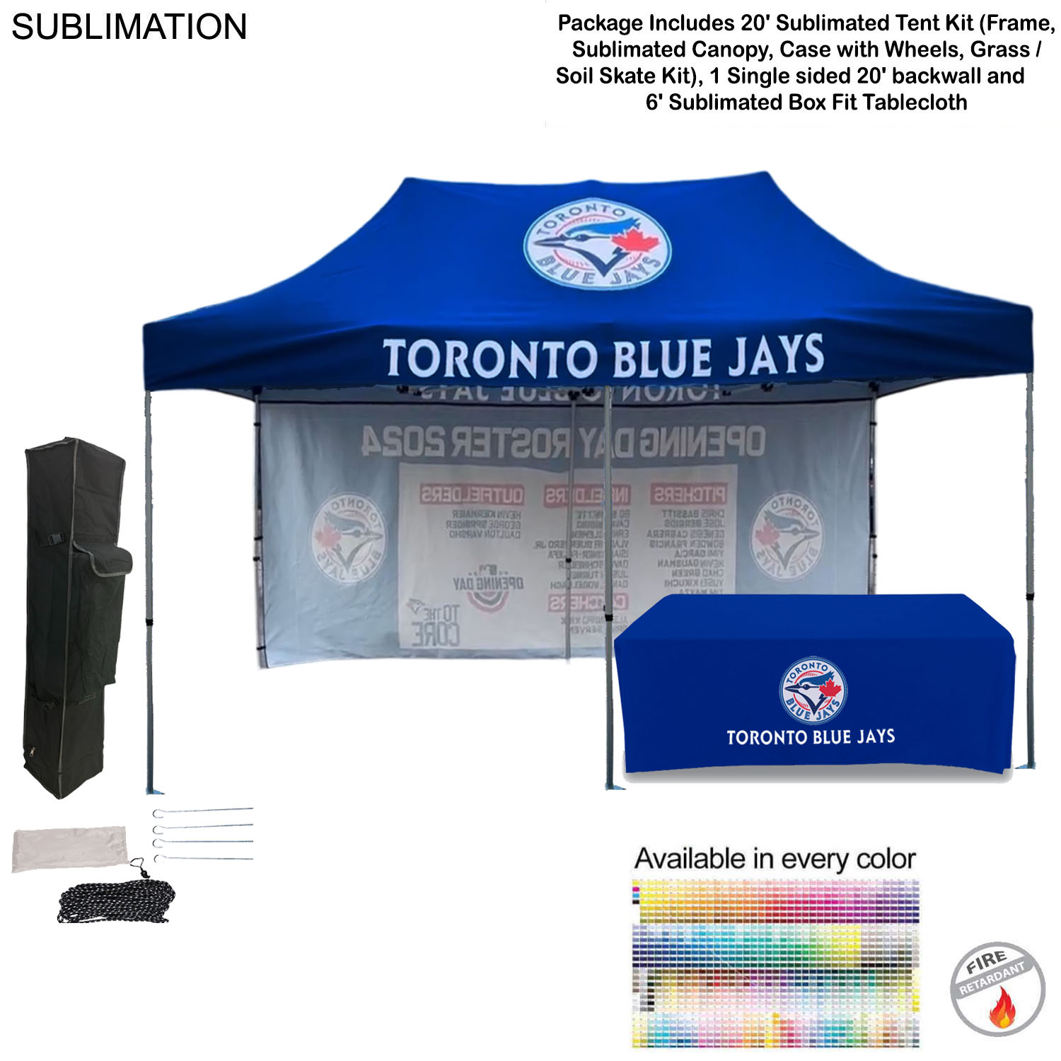 48 Hr Quick Ship - Deluxe Event Package, 20' Sublimated Tent, 20' backwall, 6' Box Fit Tablecloth 4