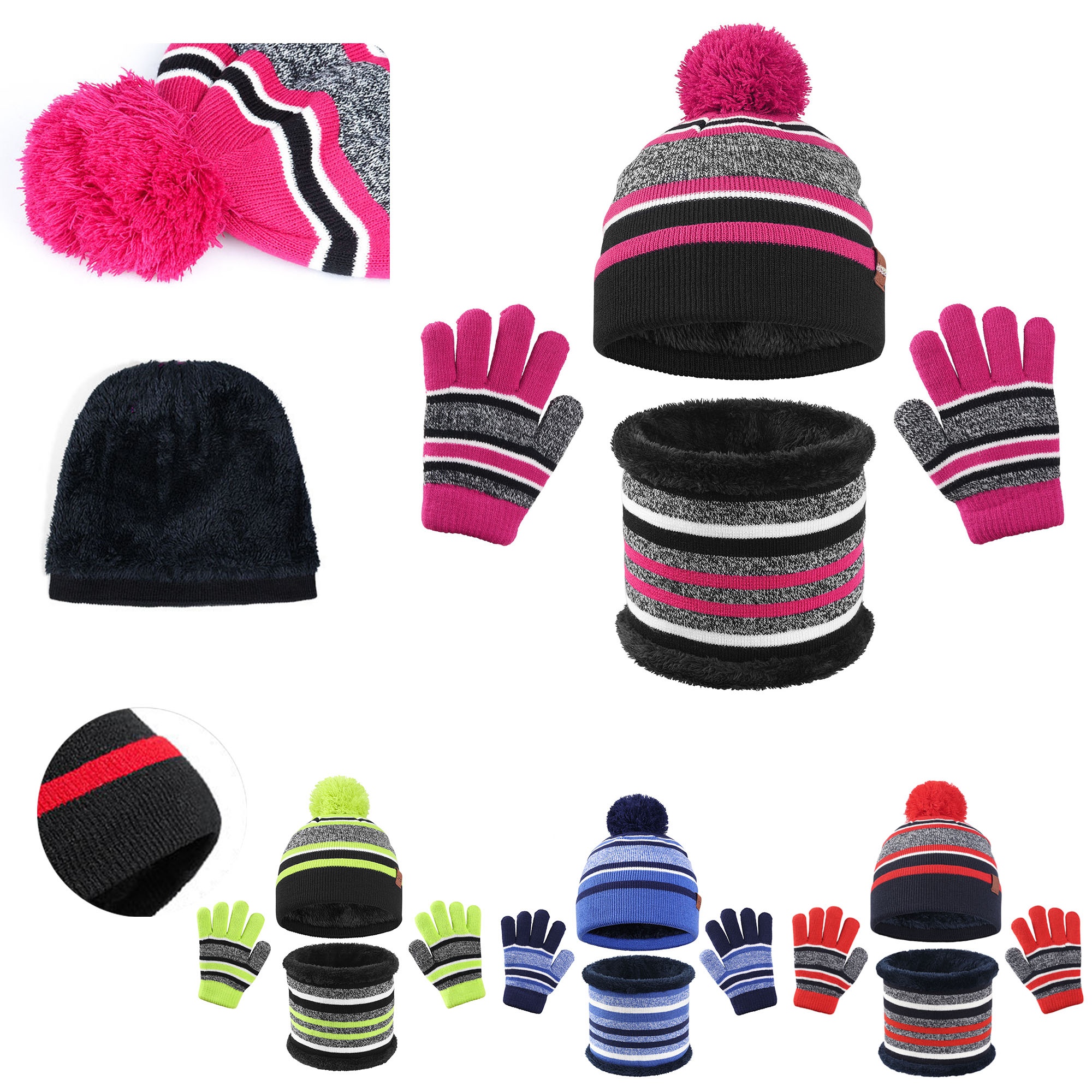 Kid's Knitted Gloves Hat Scarf 3 Piece Set 2