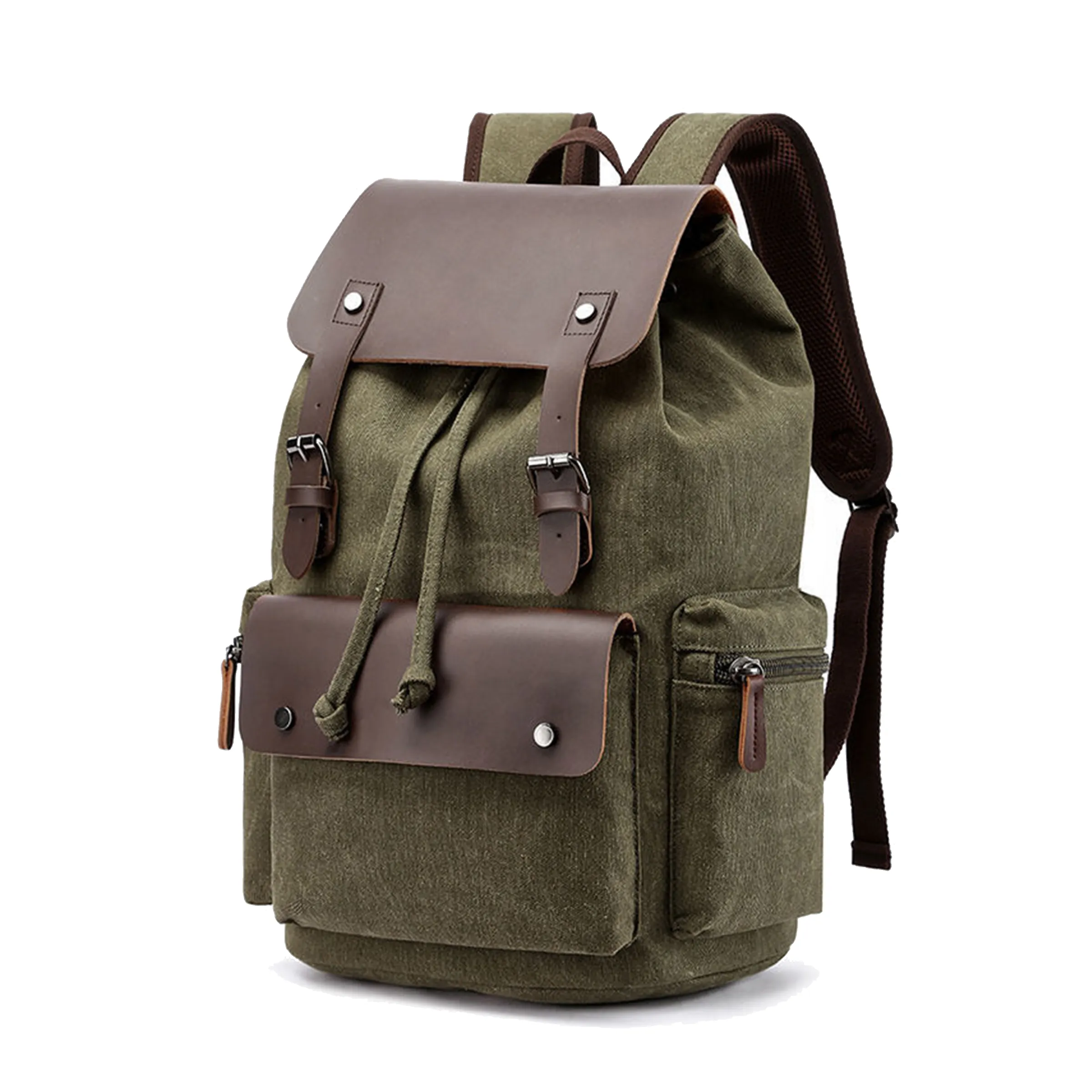 Vintage Leather Backpack Denim Canvas Laptop Rucksack 7