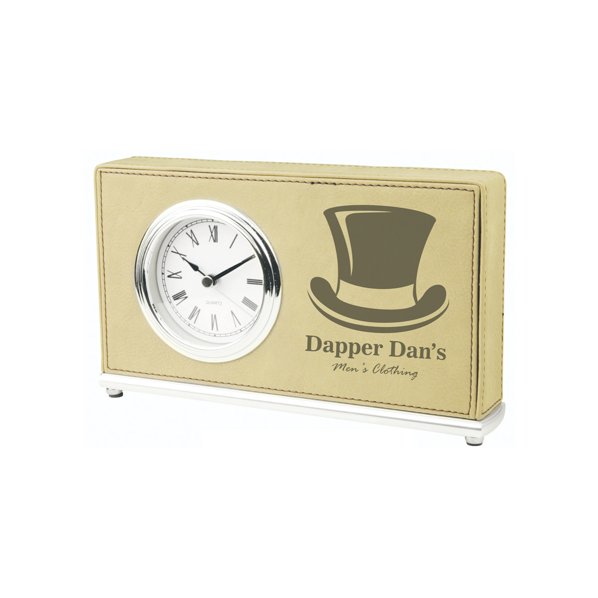 7" x 4" Light Brown Leatherette Horizontal Desk Clock