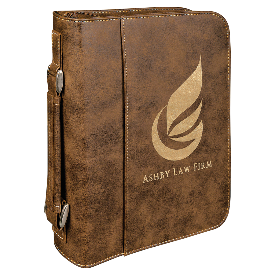7 1/2" x 10 3/4" Rustic/Gold Leatherette Book/Bible Cover with Handle & Zipper 2