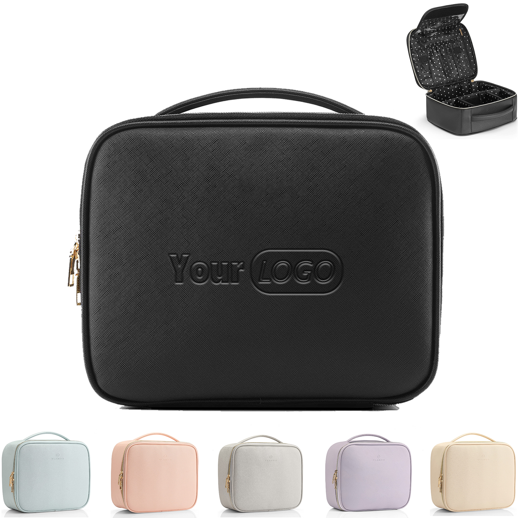 Pu Leather Storage Adjustable Dividers Brushes Cosmetic bag 3