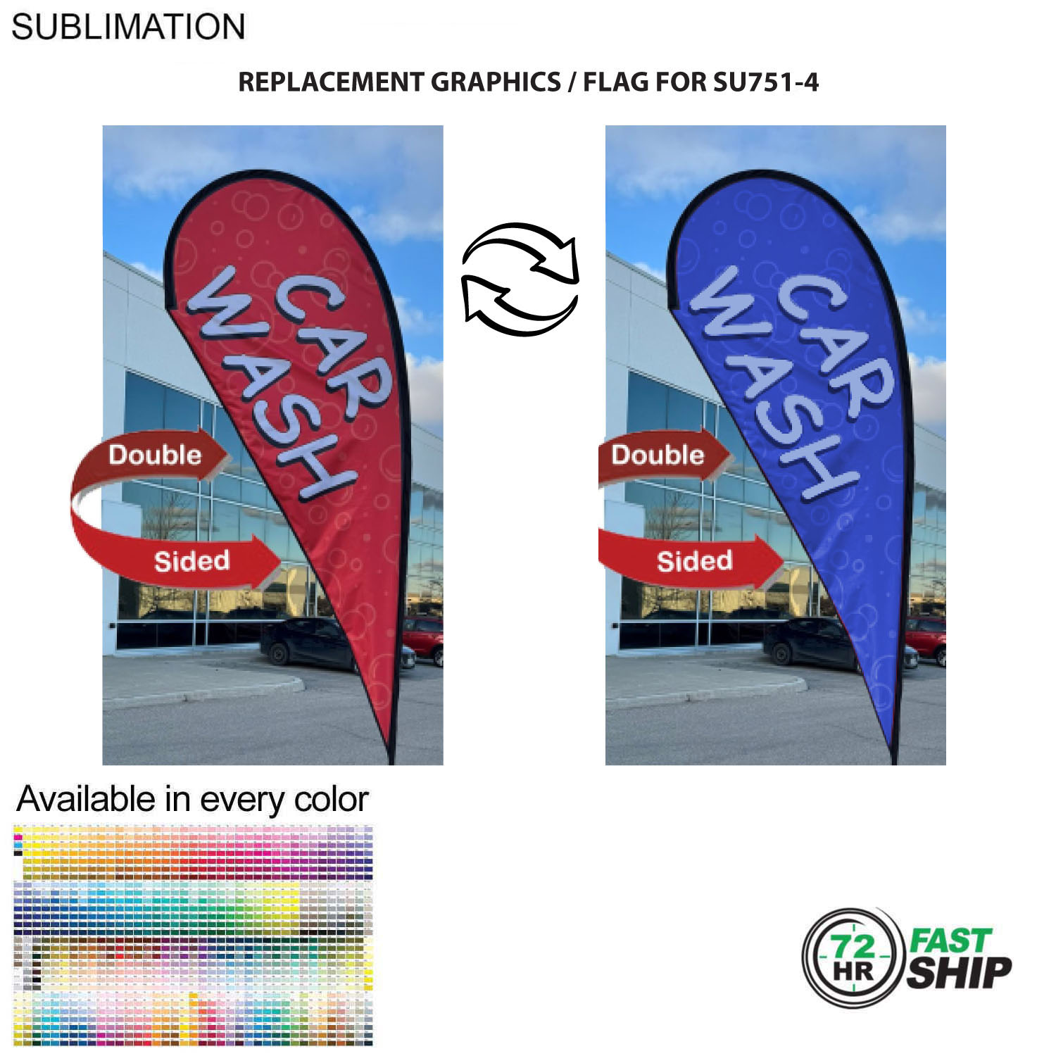72Hr Fast Ship Replacement Flag for 12' Medium Tear Drop Flag Kit, Full Color Graphics Double Sided 3