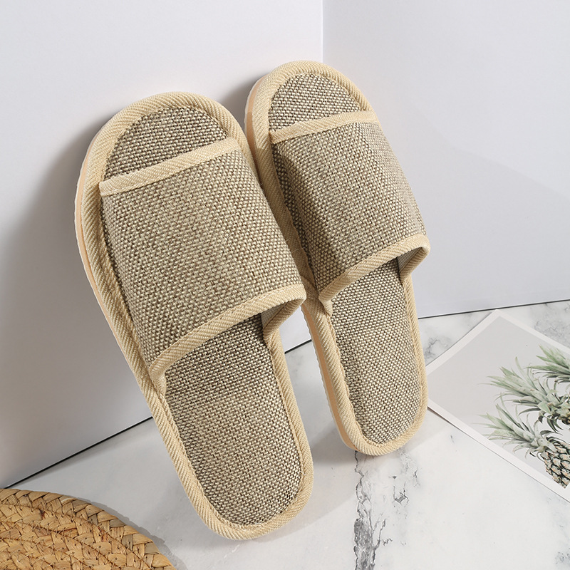 Solid Color Casual Cotton And Linen Open Toe Breathable Slippers 3