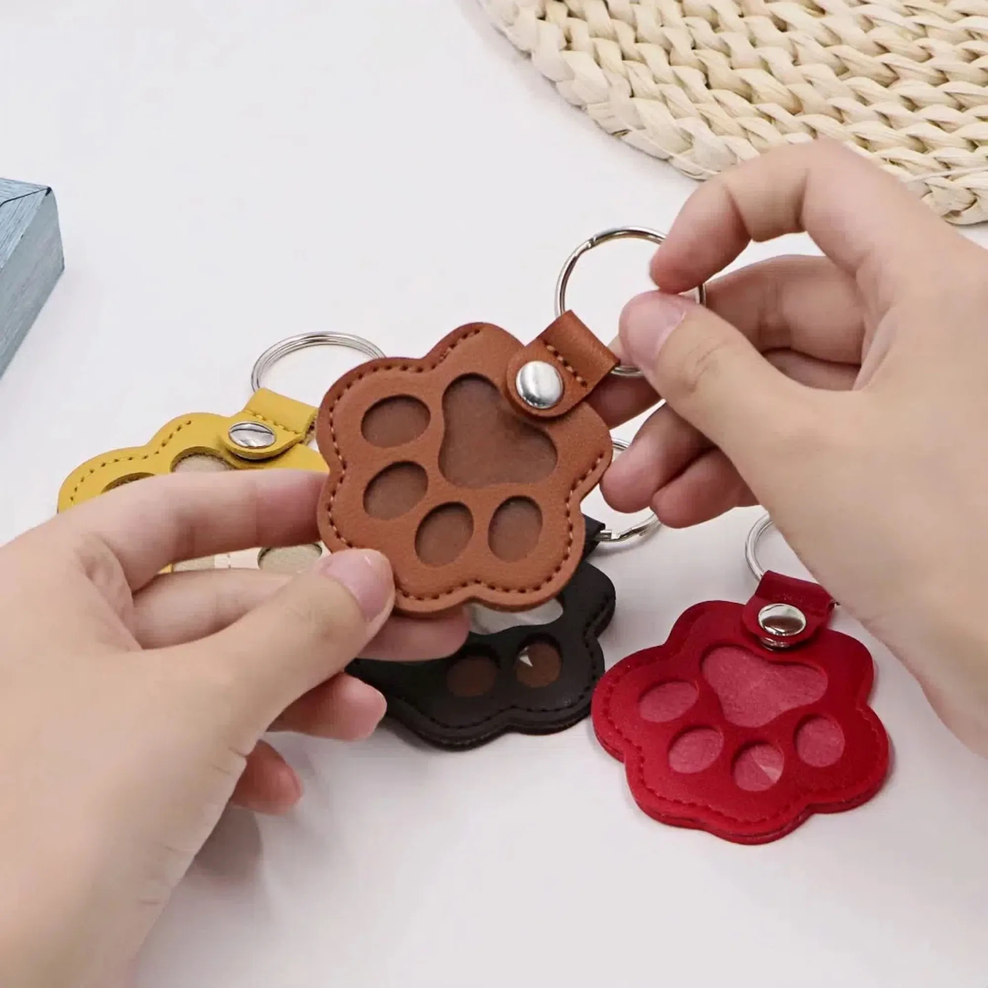Pet Hair Paw Shape Keepsake Leather Keychain 12