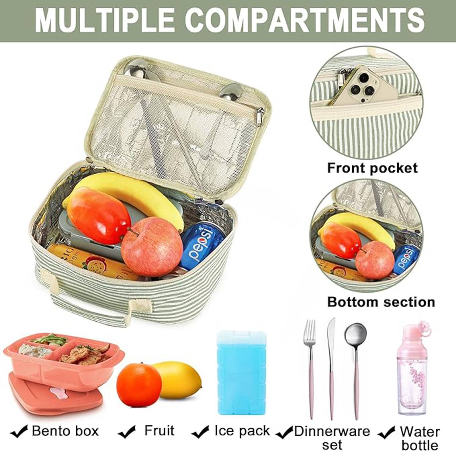 4.5L Oxford Insulated Cooler Lunch Tote Bag w/ Compartment 6