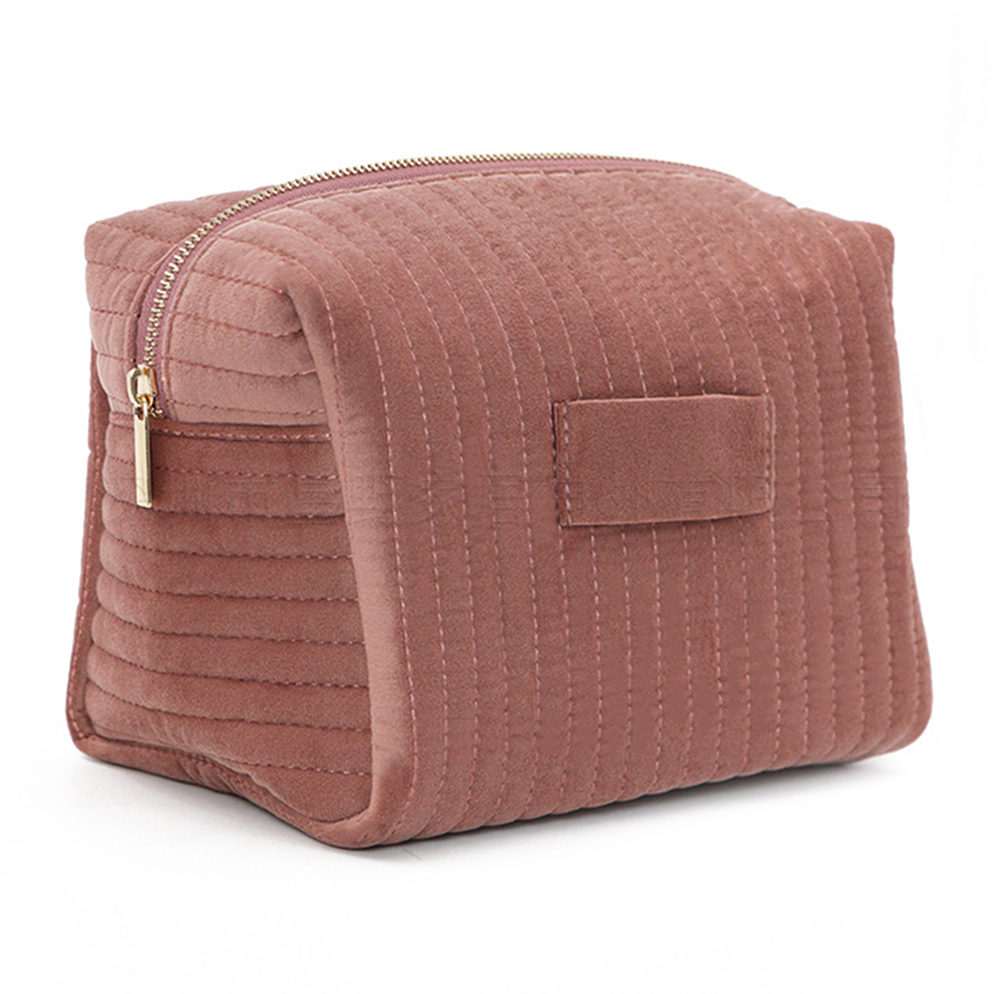 Quilted Velvet Cosmetic Organizer With Gold Zipper 8.66" x 5.9" x 6.3" 7