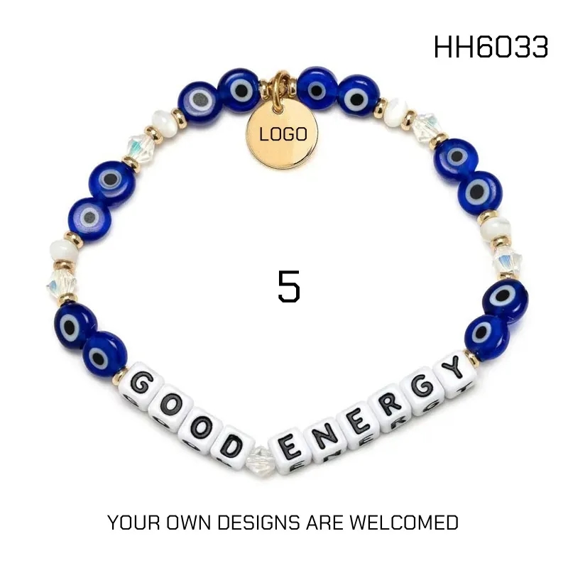 Stackable Letter Beaded Stretch Bracelets with LOGO Charms 2