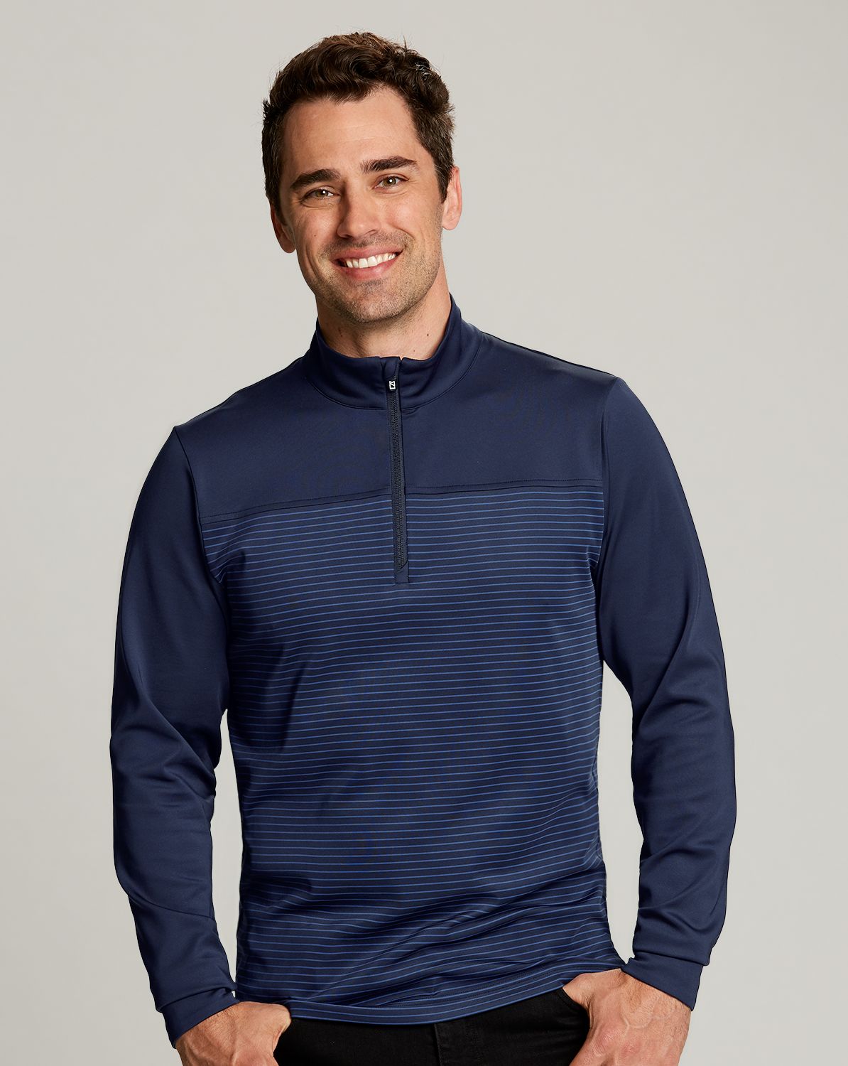 Cutter & Buck Traverse Recycled Smooth Stretch Mens Stripe Quarter Zip Pullover 36