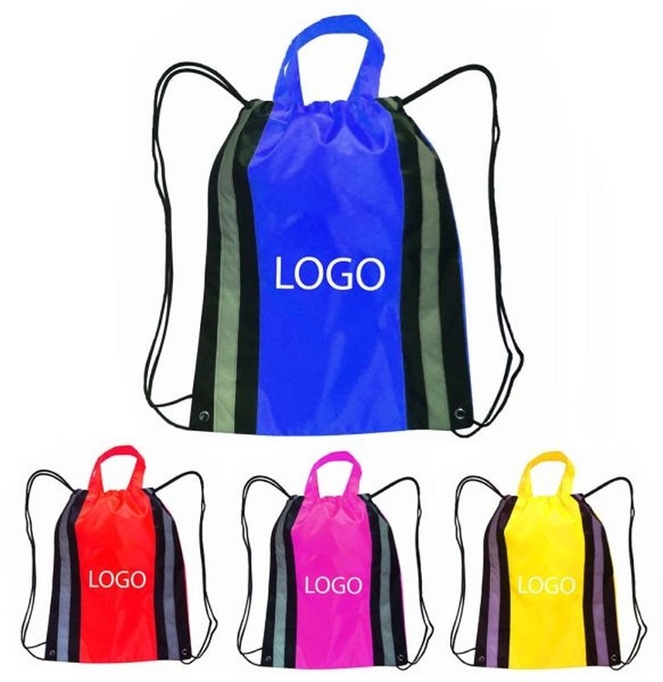 Polyester Drawstring Backpack w/ Reflective Trim 2