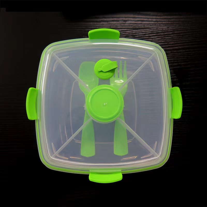 Transparent Plastic Salad Container w/ Utensils 5