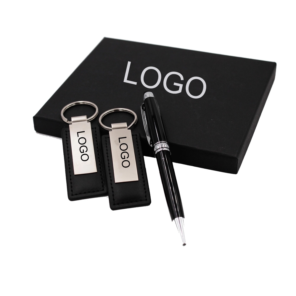 METAL PEN AND LEATHERETTE KEY TAG GIFT SET 7