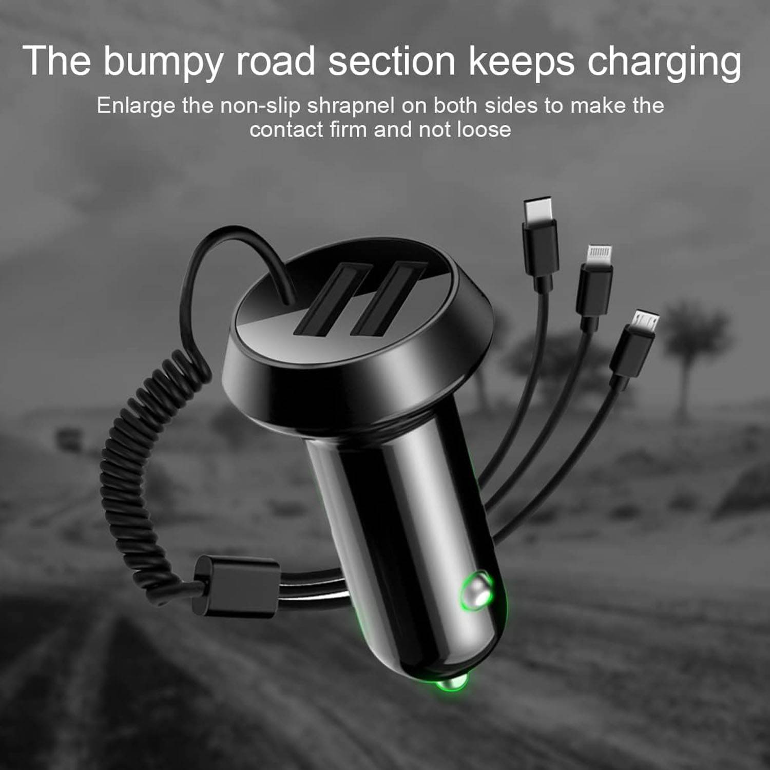 3 in 1 Fast Dual Ports Car Charger with Stretchable Cable 11