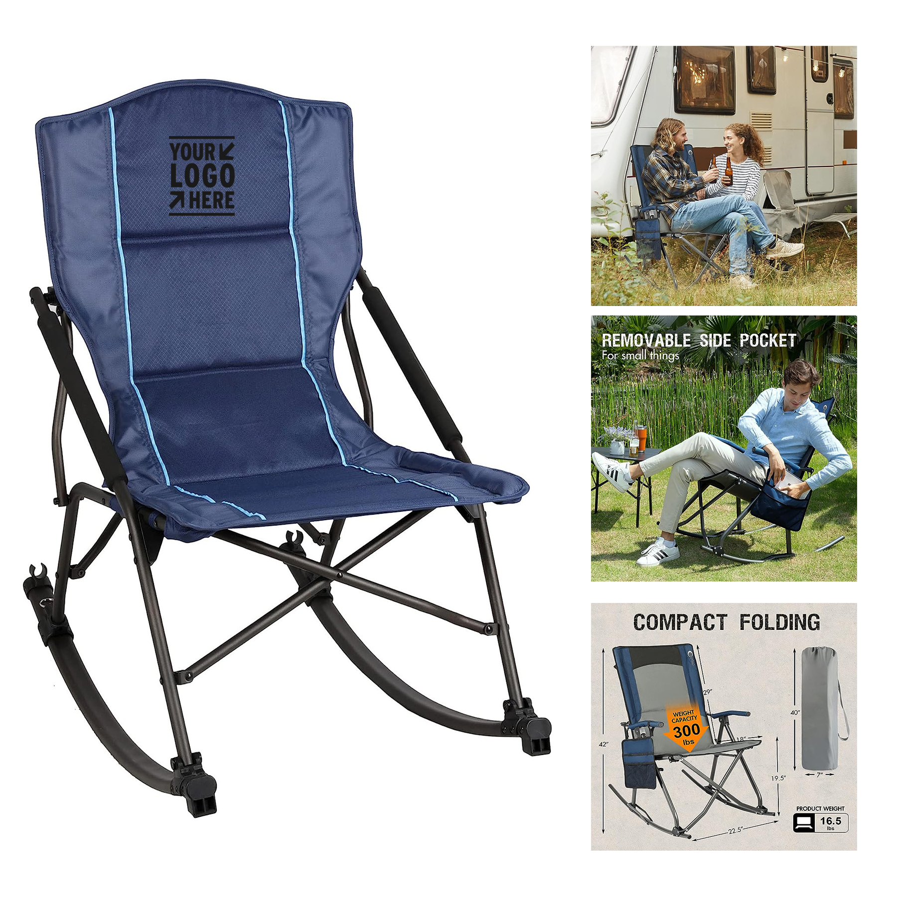 Support 300 lbs Folding Portable Rocker Outdoor Rocking Camping Chair with Cup Holder