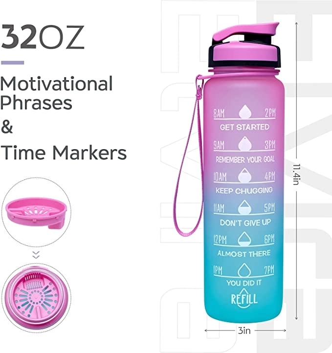 34oz Gradient Water Bottle with Motivational Time Marker 4