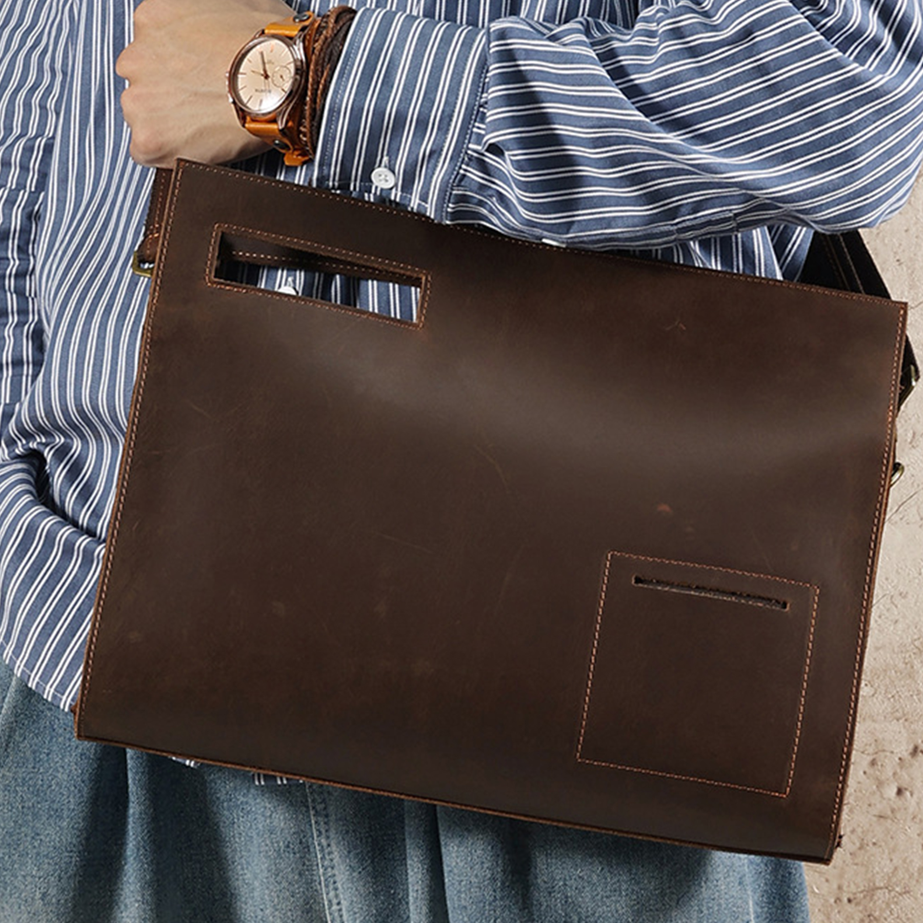 Vintage Wash Genuine Leather Crossbody Messenger Bag for Men 8