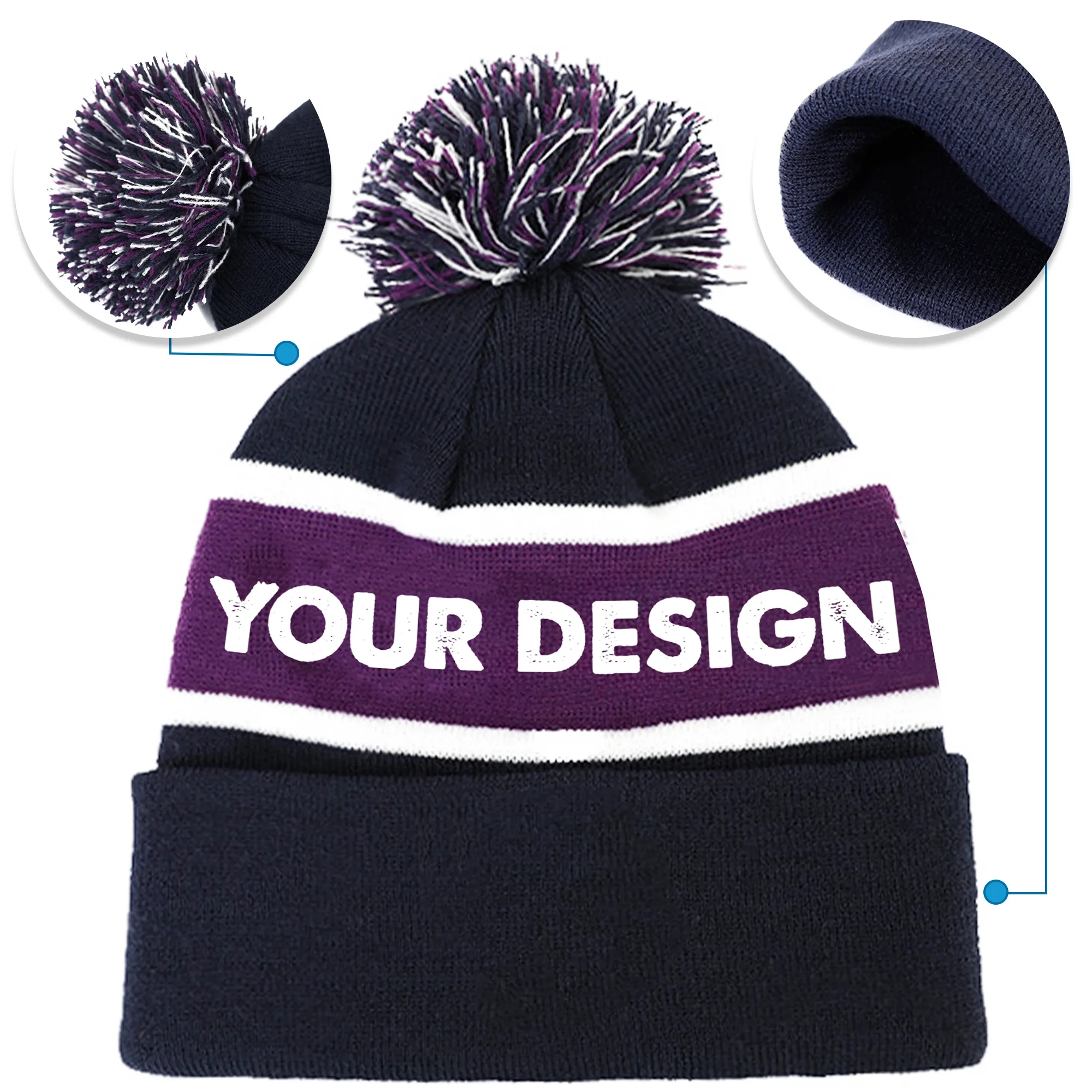 Knitted Pom Beanie Hat Hair ball 1