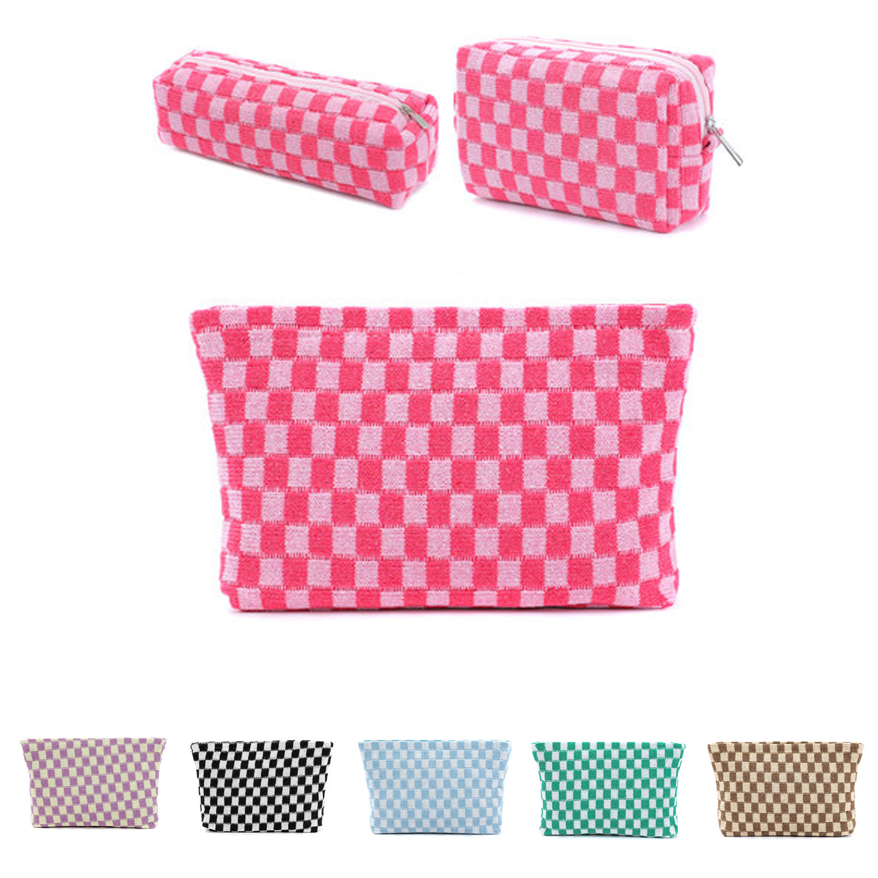 Set of 3 Checkered Cosmetic Bags 3