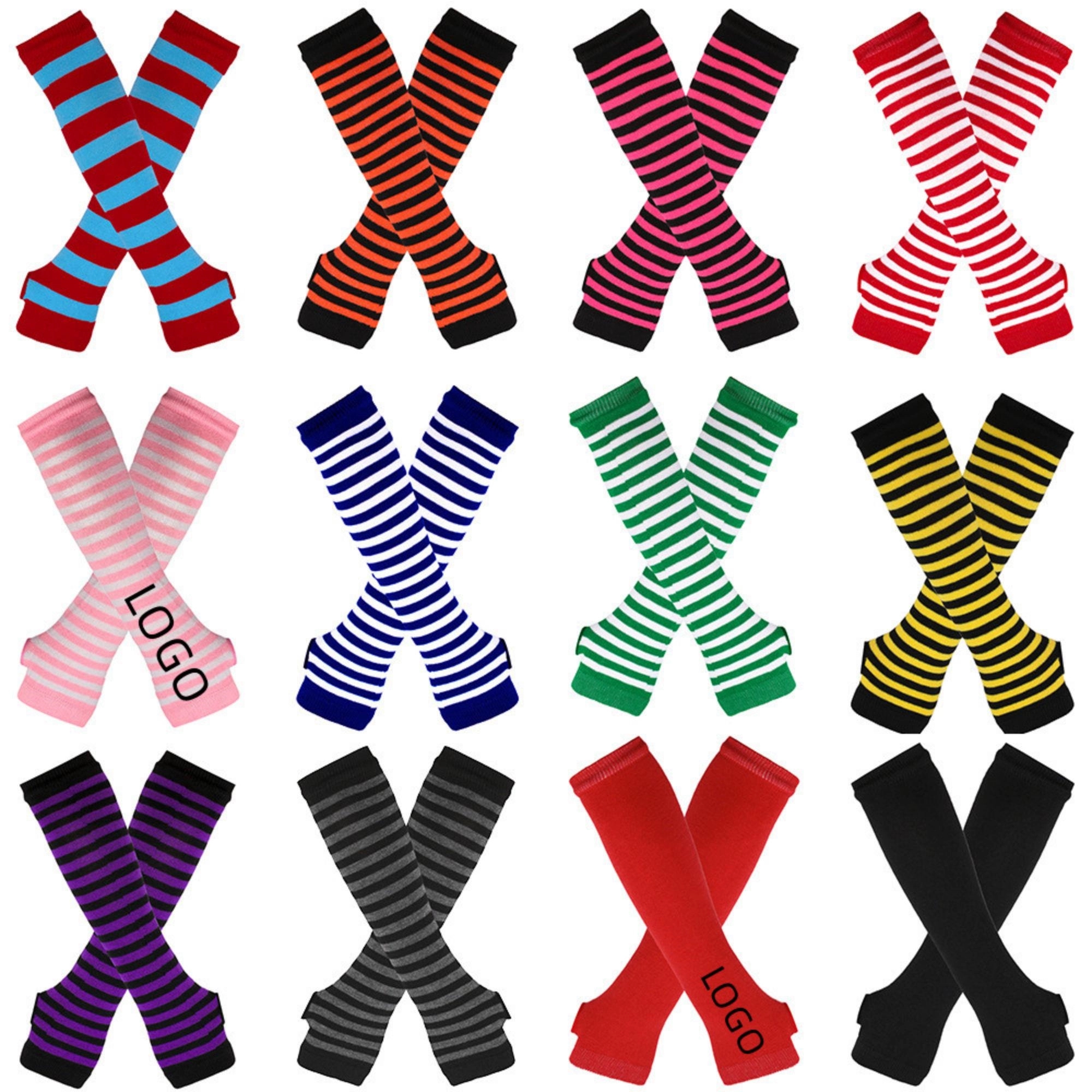 Knit Arm Stripe Warmer Gloves 3