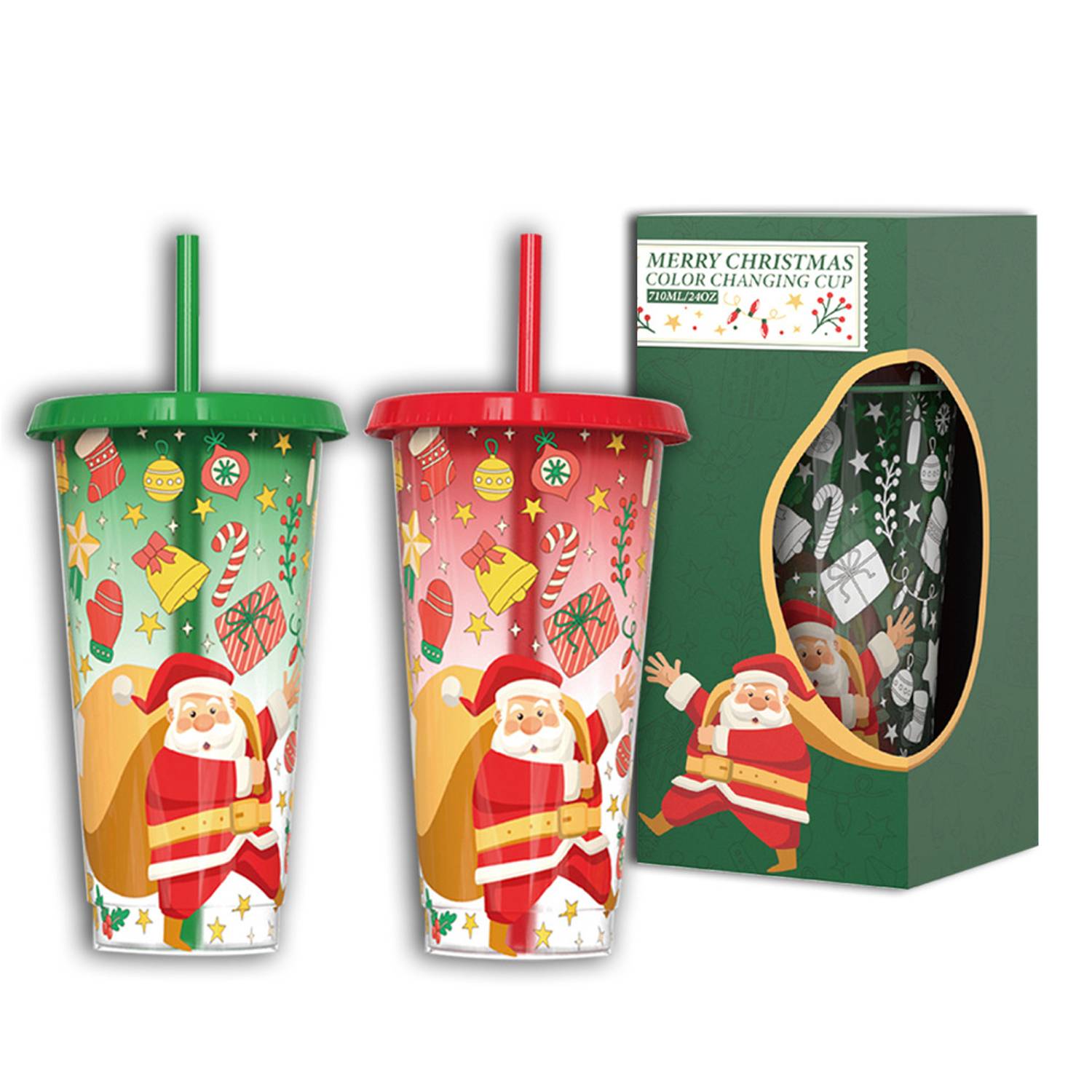 24oz Santa Series Color-Changing Plastic Cup for Cold Drinks 5