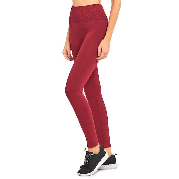 Women's High Waist Fleece Leggings - Burgundy Extra-Wide Band One Size 2