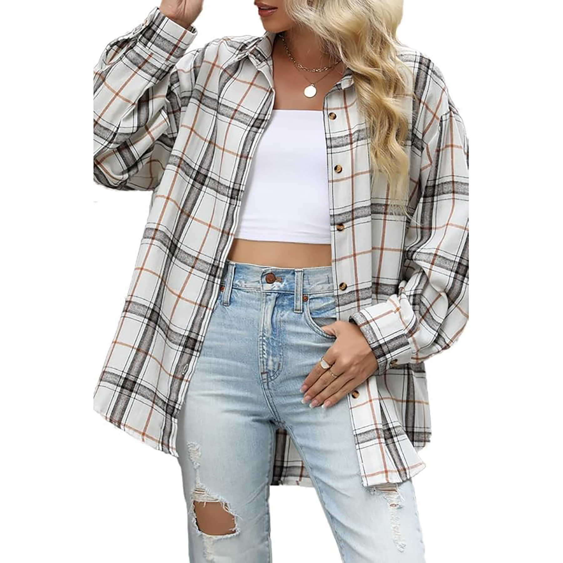 Women's Long Sleeved Plaid Shirt 10