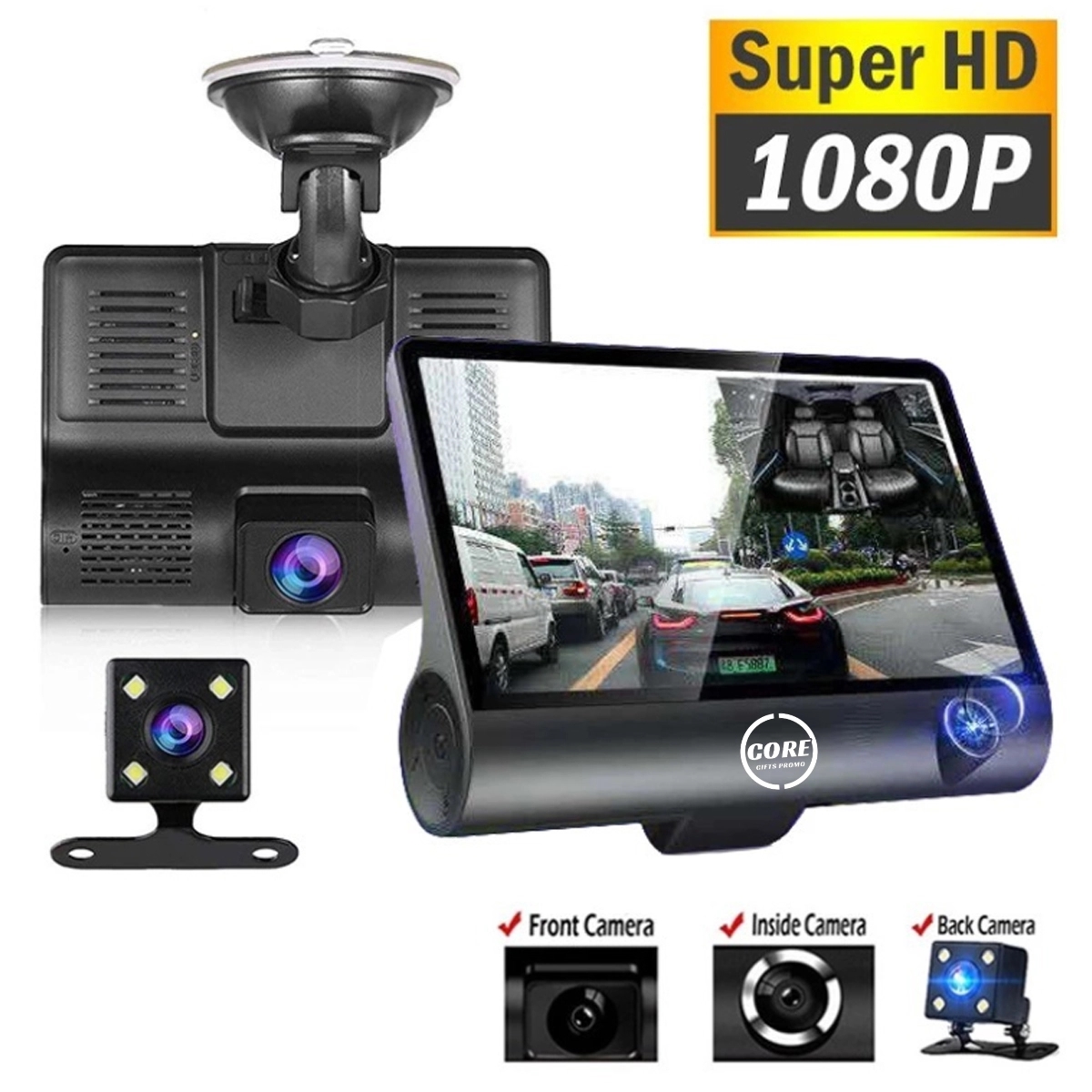 3 Lens Cameras Car Dash Cam with 4 inch Reverse Full Screen 3