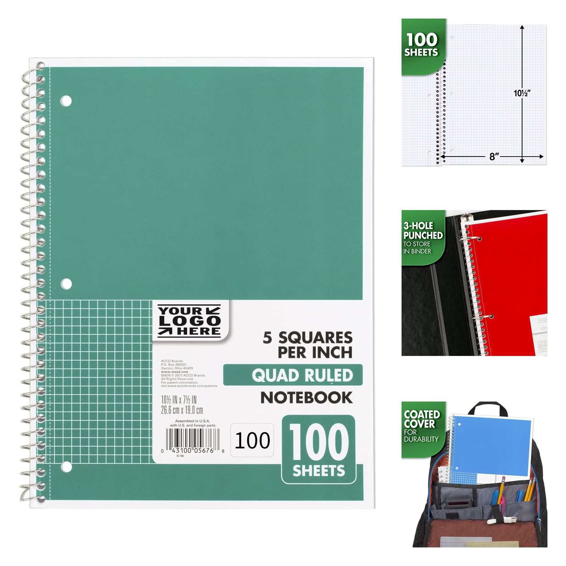 10.5" x 8" 100 Sheets Spiral Notebook