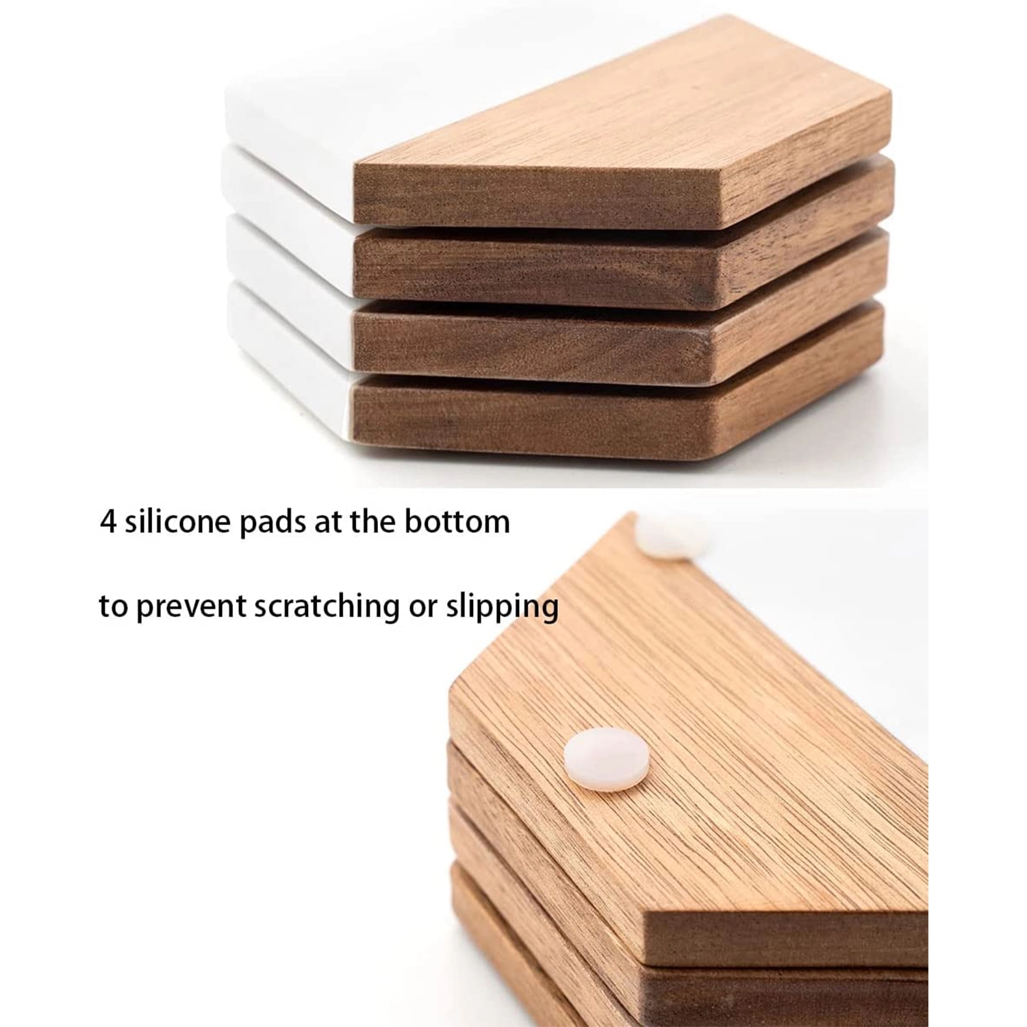 Acacia Wood And Marble Hexagon Coasters 4