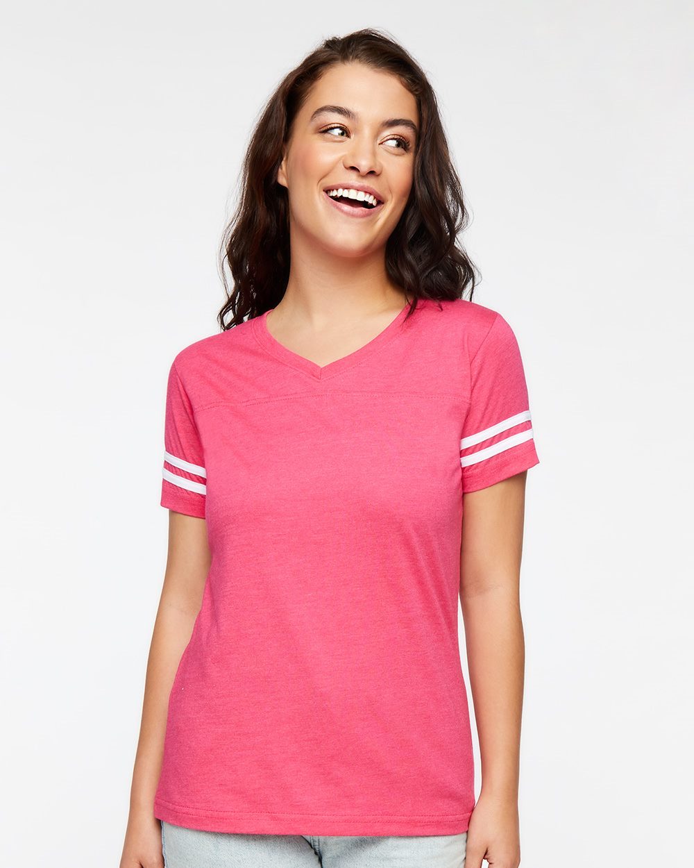 Women's Football V-Neck Fine Jersey Tee - 3537 20