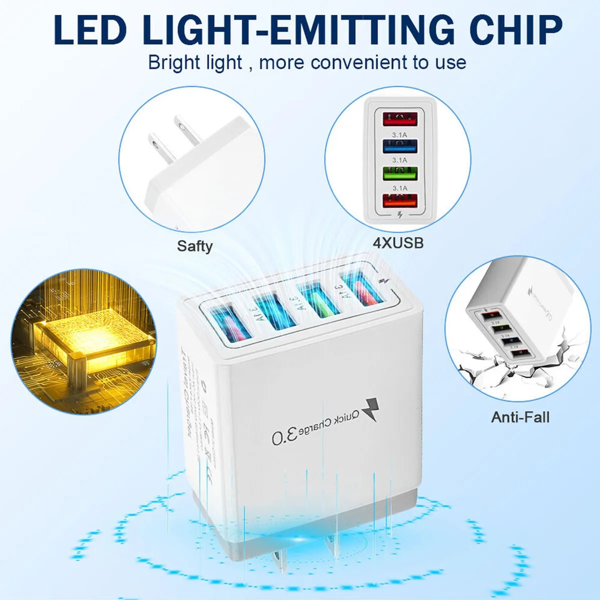 Portable 4 Port Fast Charge QC 3.0 US Plug USB Wall Charger 14