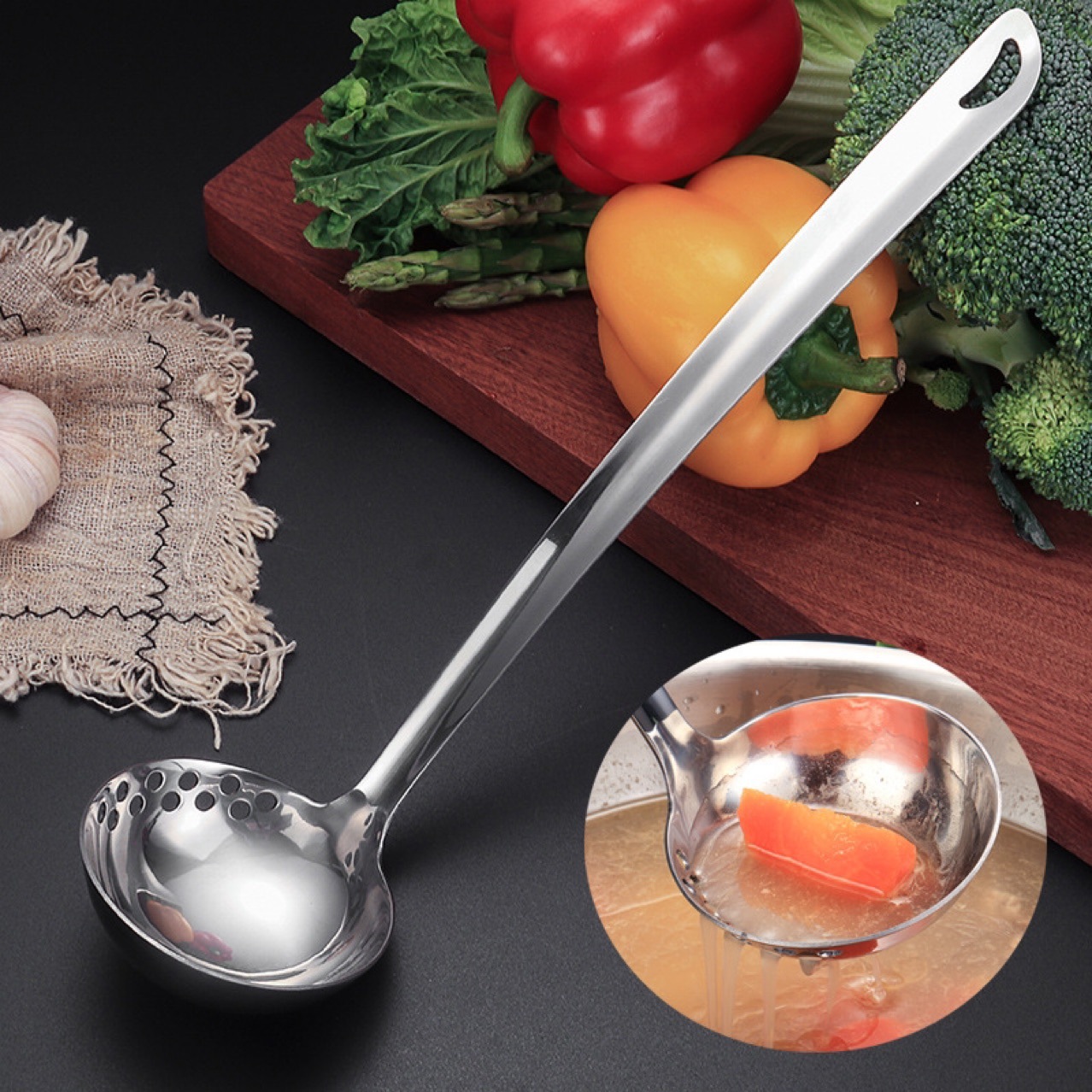 2 in 1 Stainless Steel Slotted Colander Spoon Ladle 3