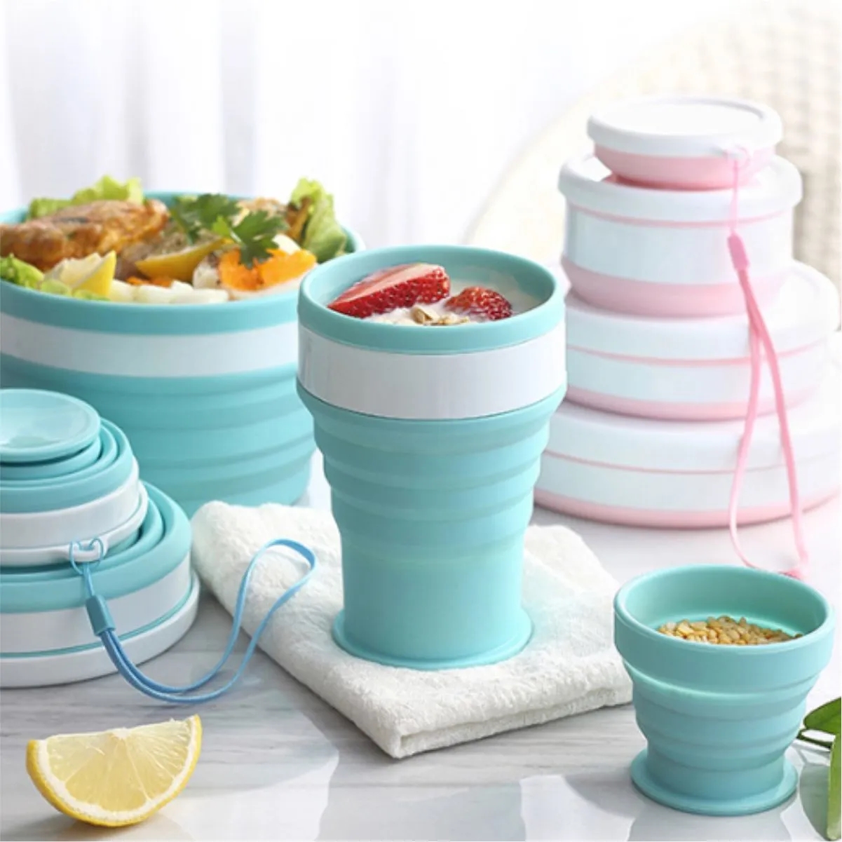 350ml Collapsible Silicone Travel Cup With Lid 4