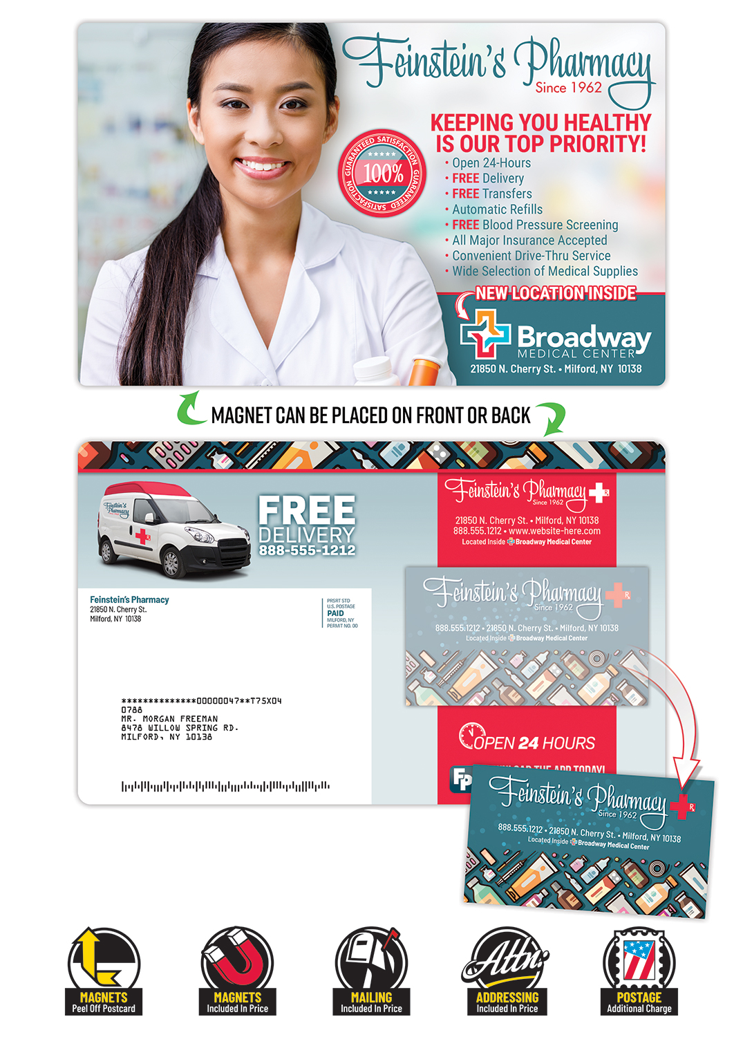 Magna-Peel Laminated Postcard (8.5x5.25; 14pt) with Business Card Magnet (25 mil) 1