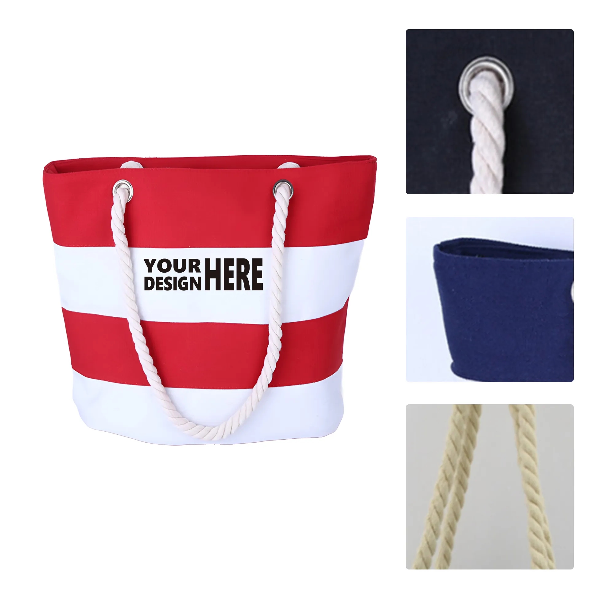 Striped Canvas Beach Tote Bag