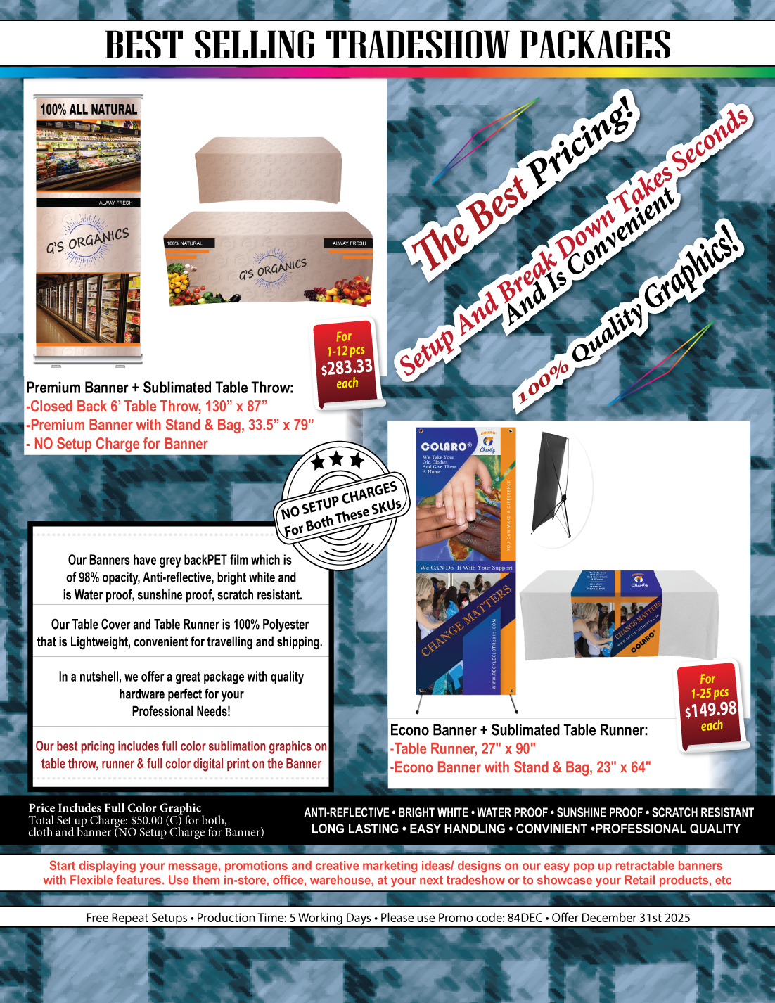 Tradeshow Package, Tripod Banner with Graphics DP651 + Sublimated Tablerunner SU520, Easy to setup 9