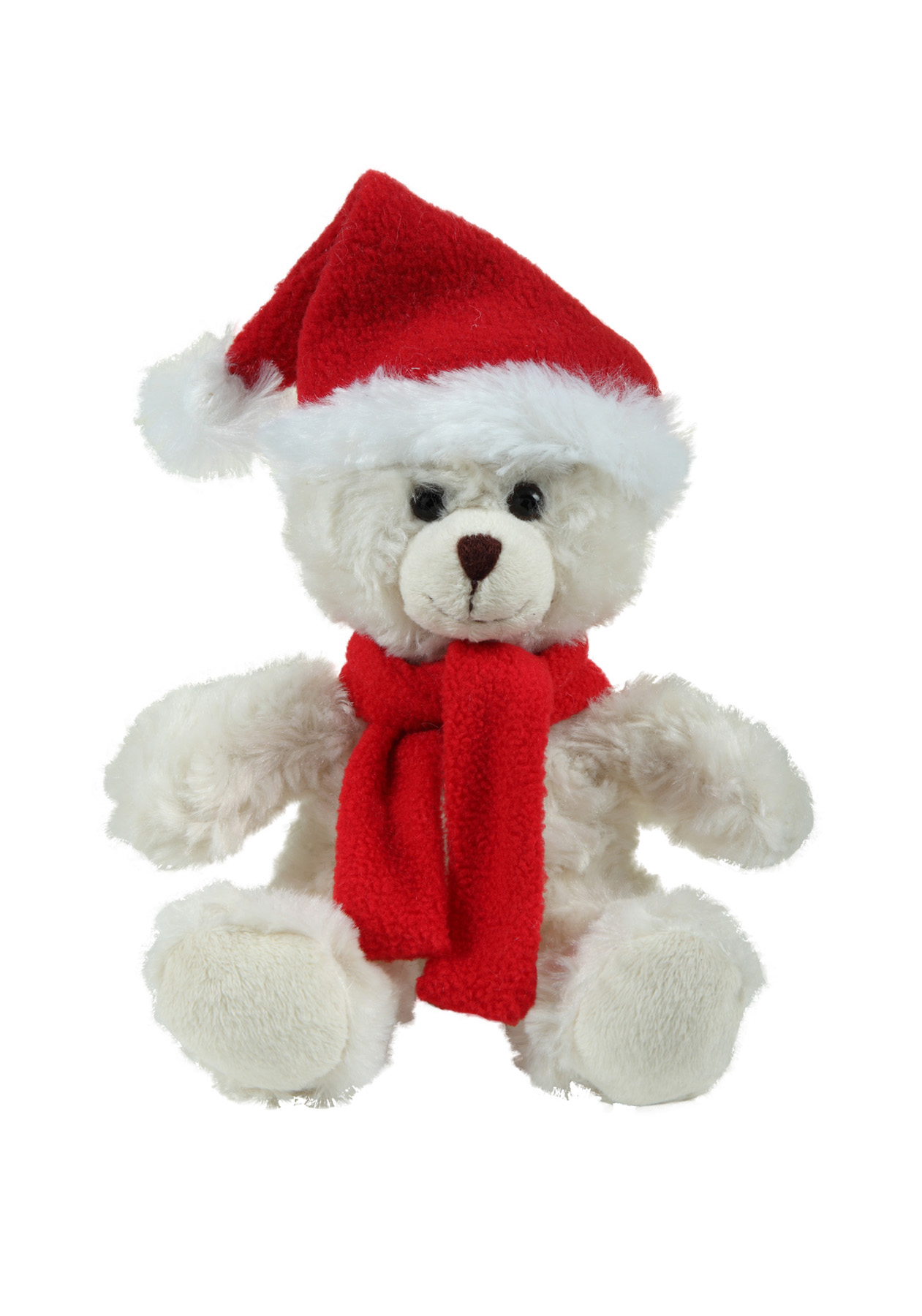 soft plush  Cream Curly Sitting Bear with Christmas scarf &hat 3
