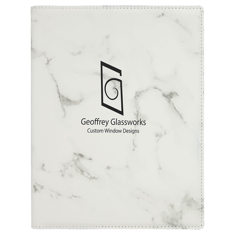 7" x 9" White Marble Leatherette Small Portfolio with Notepad 2