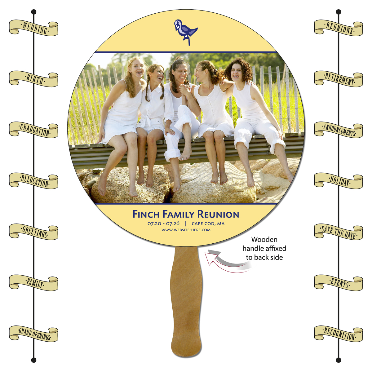 Announcement Hand Fan - 8.5 Inch Diameter Circle Laminated - 14 pt. 2
