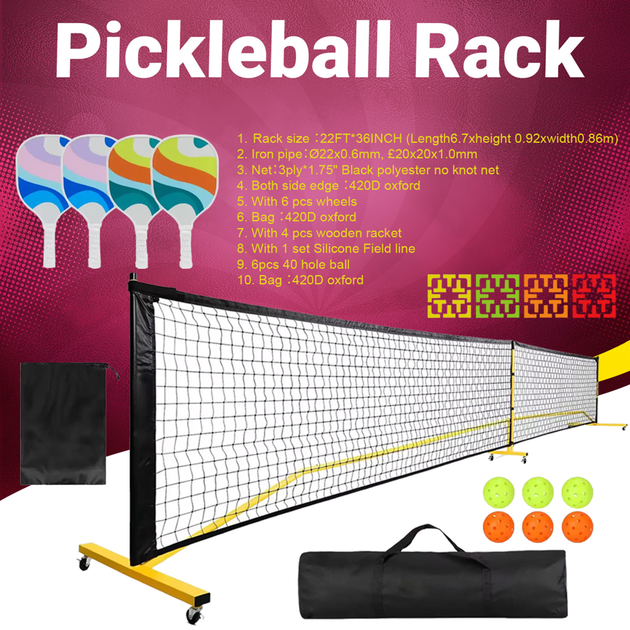 Pickleball Rack Set - Net + Iron Stand + Handle Bag w/