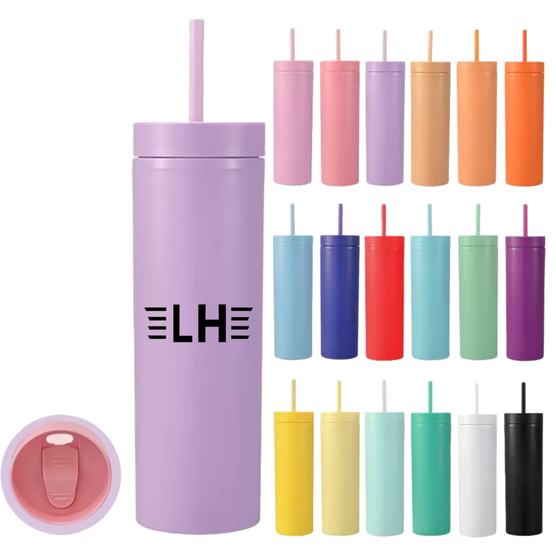 Double-layered Plastic Straight Cup With Straw 9