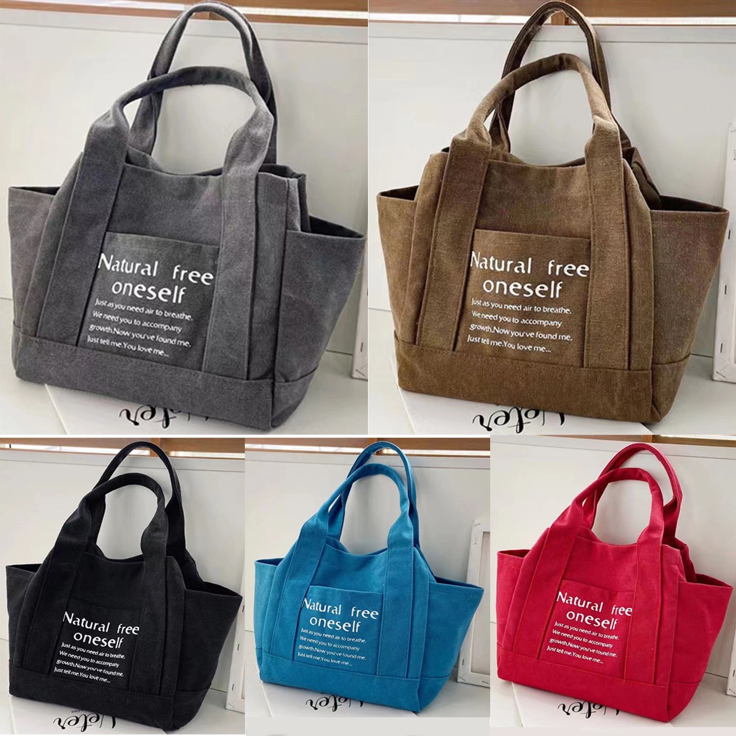 Women'S Canvas Tote Purses Multi-Pocket Handbags 5