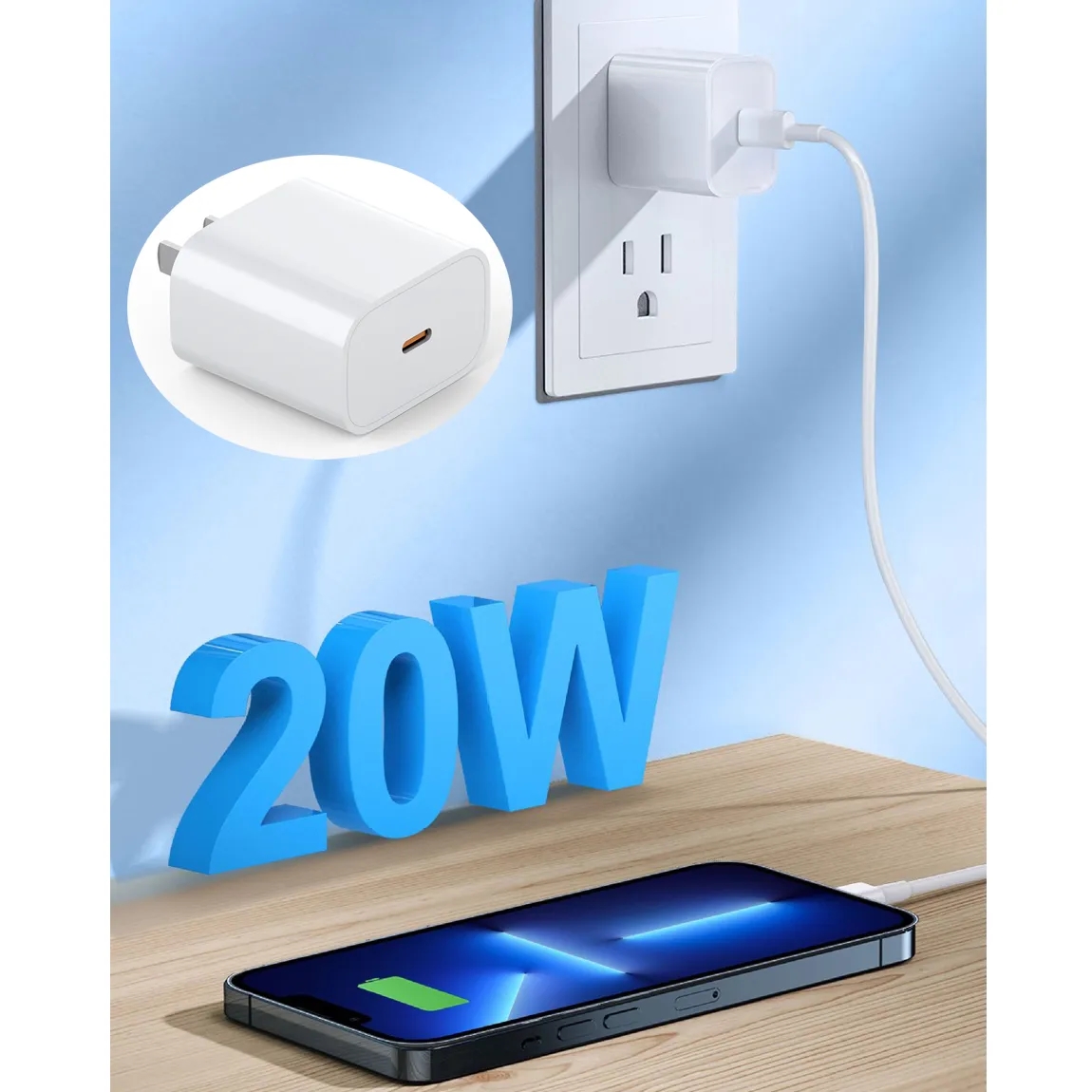 20W PD USB C Wall Charger Adapter with 3.3FT Cable 3
