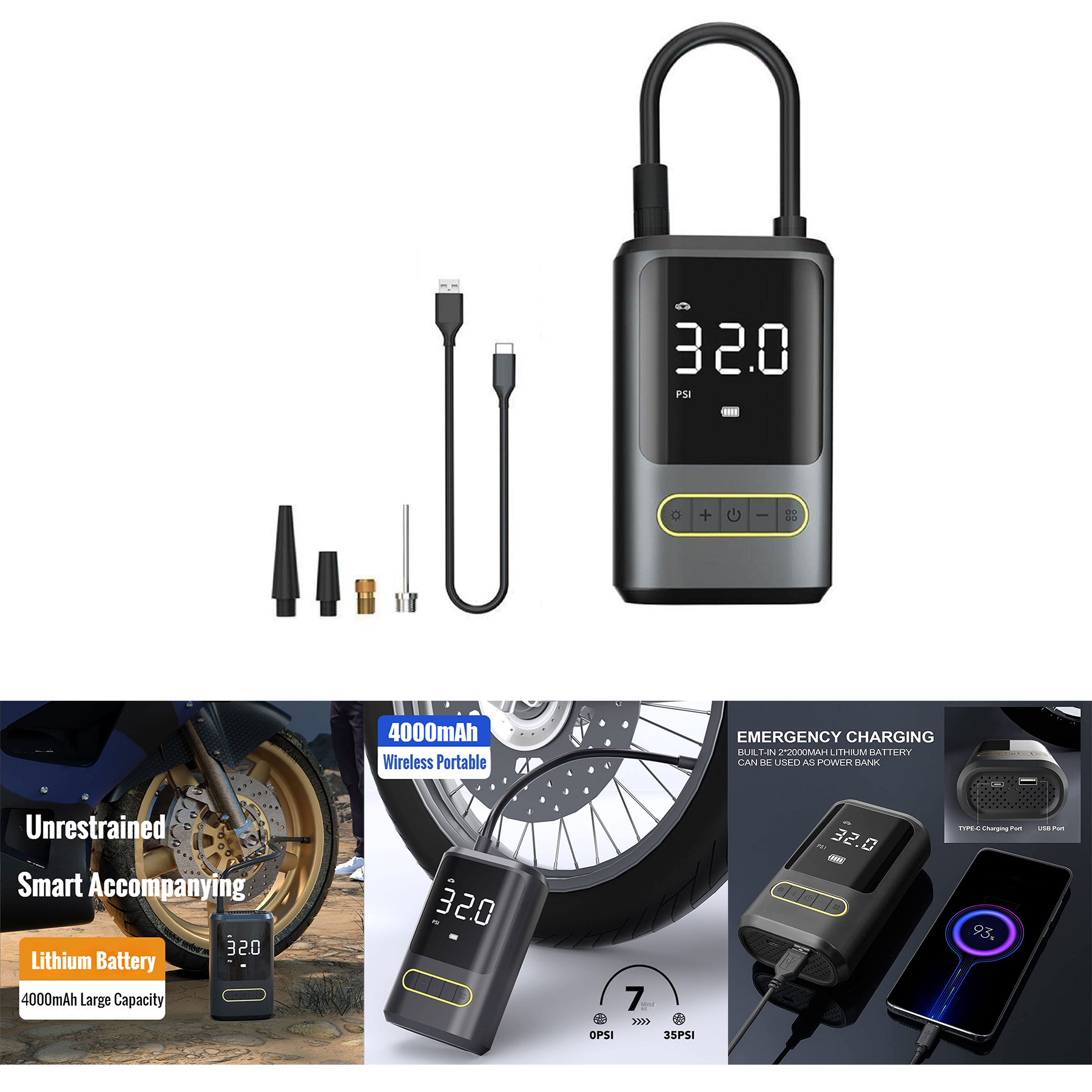 Car Air Compressor Mini-Portable Wireless Digital Electric Inflator