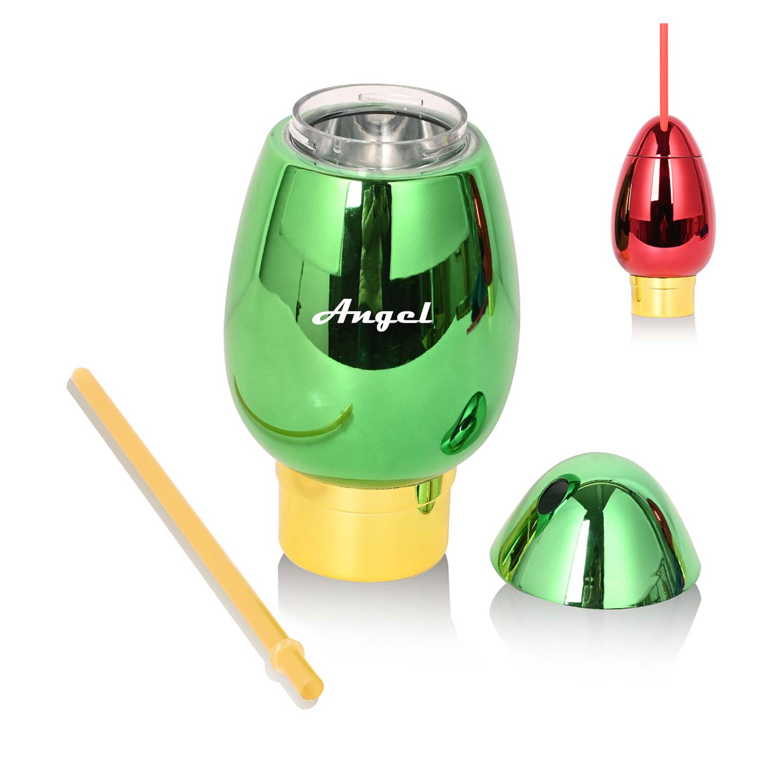 Christmas Light Bulb Beverage Cup With Straw