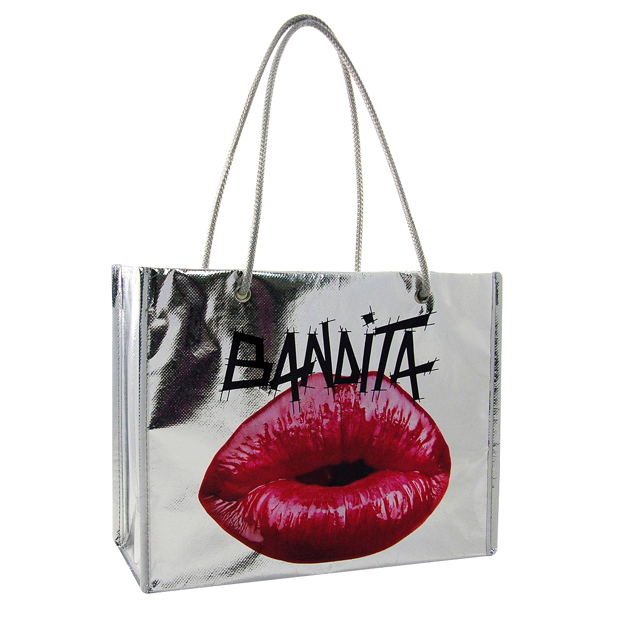 Laminated Metallic Silver Tote Bag 12"x9.5"x5" 1
