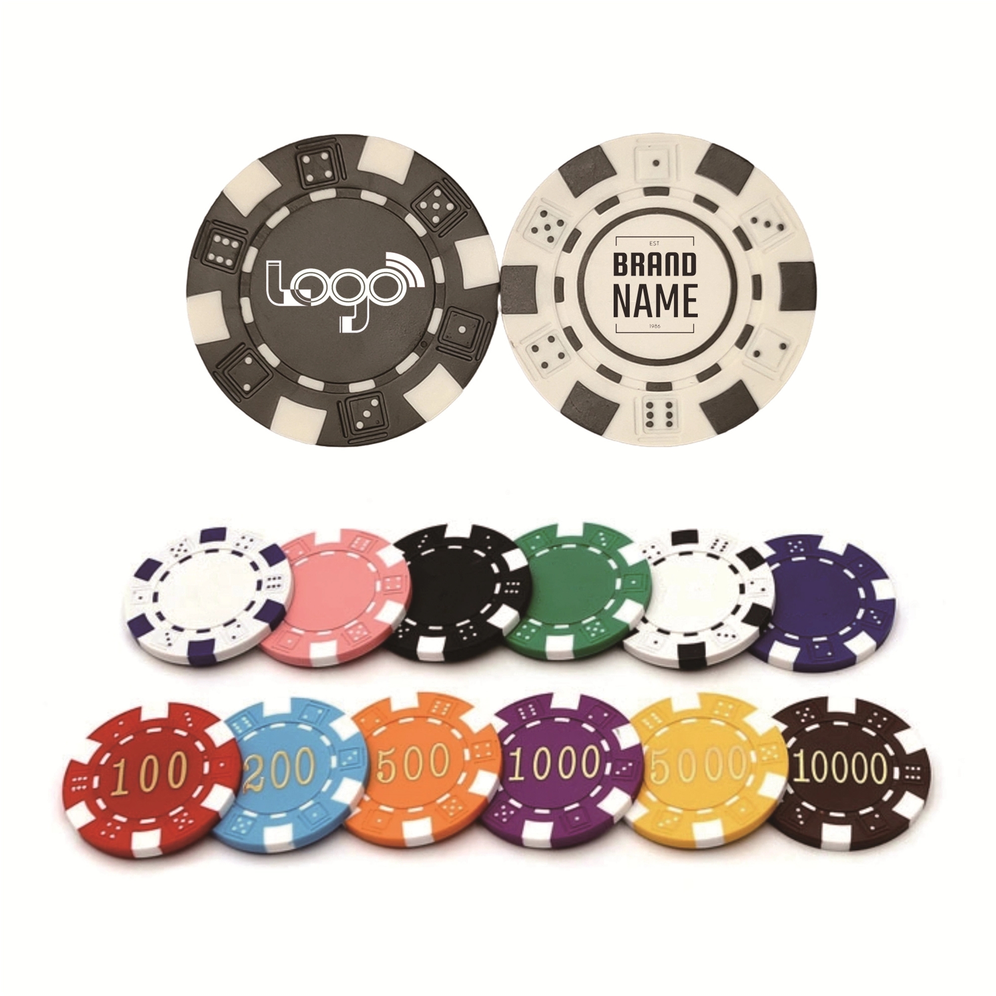 11.5 gram ABS Poker Chips with 6 Stripes